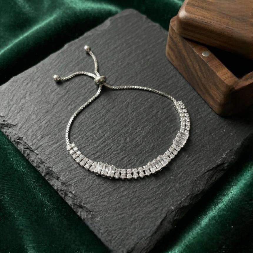 Princess Cut Adjustable Bracelet - Silver